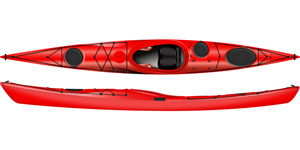 The Design Kayaks Awesome Sea Kayak shown in the Red colour