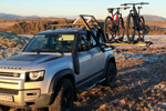 landrover Defender with Droprack and bikes loaded