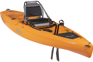 The Hobie Kayaks Mirage Compass Kayak shown in the Papaya Orange colour