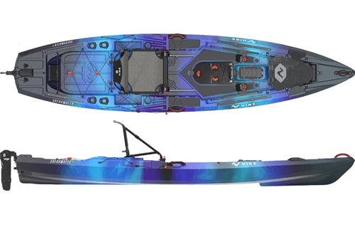 The Vibe Shearwater 125 X-Drive Fishing kayak shown in the Galaxy colour