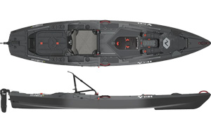 The Vibe Shearwater 125 Fishing kayak shown in the Raven colour