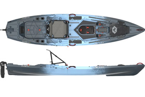 The Vibe Shearwater 125 Fishing kayak shown in the Slate Blue colour