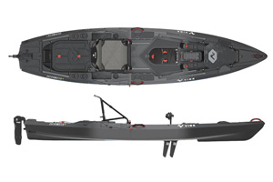 The Vibe Shearwater 125 Fishing kayak shown in the Raven colour