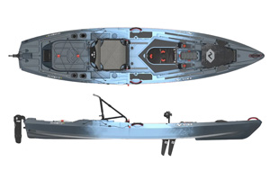 The Vibe Shearwater 125 Fishing kayak shown in the Slate Blue colour